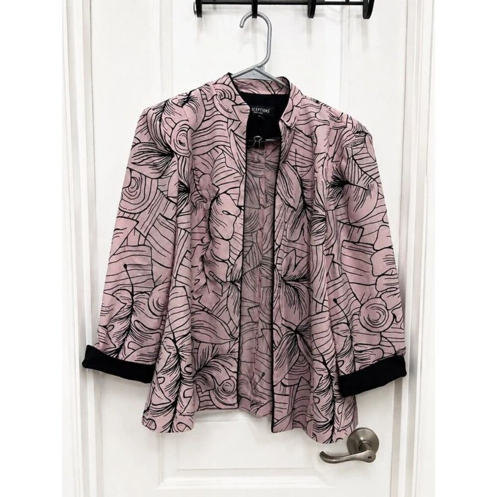 Perceptions New York Women’s Pink & Black Floral Open Front Blazer Size 10